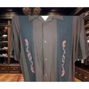 SOBRINO Men's Shirt Burgundy Black Panel Front With Gold Embroidery XXL